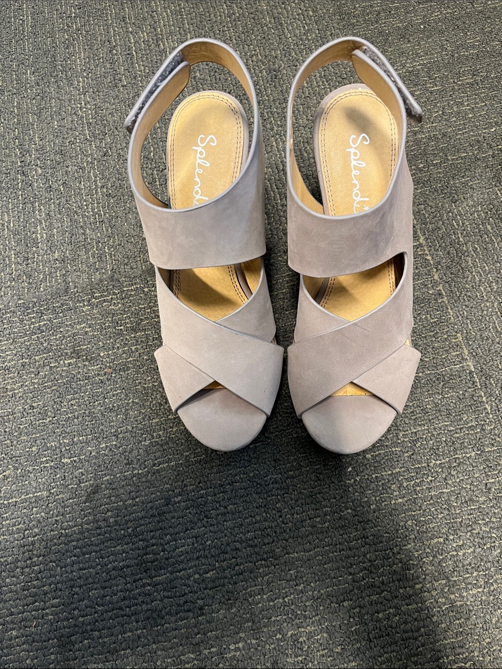 Splendid Taupe Suede Crisscross Wedge Sandals